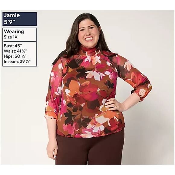 Susan Graver Printed Mesh Mock-Neck Top and Tank Walnut/Berry M A700418 - Picture 2 of 2